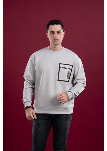Oversize Baskılı Pamuklu Erkek Sweatshirt