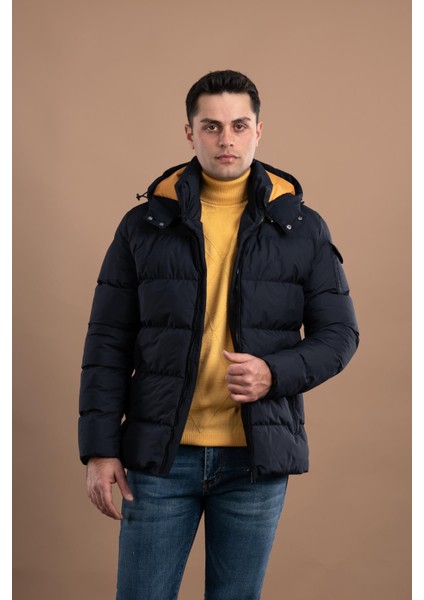 Slimfit Kapşonlu Astarlı Erkek Şişme Puffer Mont