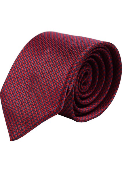 6 cm Slim Desenli Bordo & Mavi Kravat & Mendil