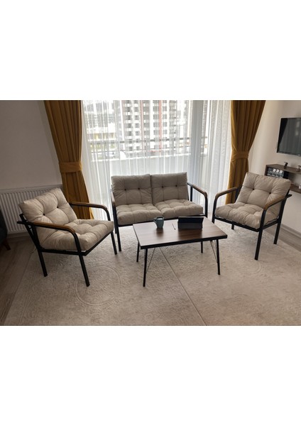 Balkon, Bahçe, Cafe - Mobilya, Metal Koltuk Takımı - 2+1+1 + Sehpa