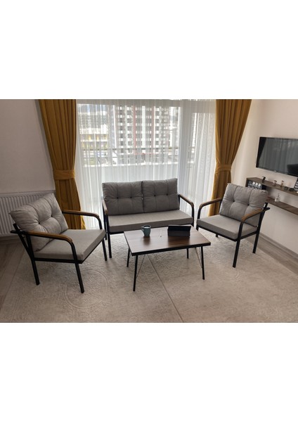 Balkon, Bahçe, Cafe - Mobilya, Metal Koltuk Takımı - 2+1+1 + Sehpa