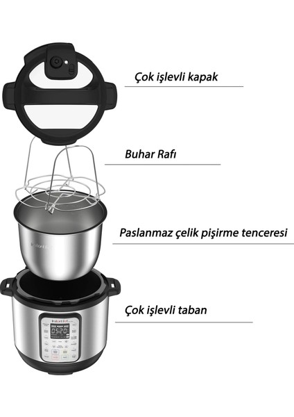 Pot Duo Plus 9'u 1 Arada 5.7 Litre  Basınçlı Pişirici