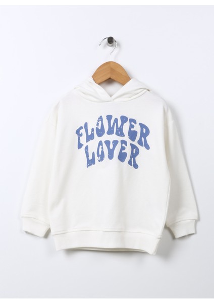 Baskili Kız Çocuk Ekru Sweatshirt Grow Girl