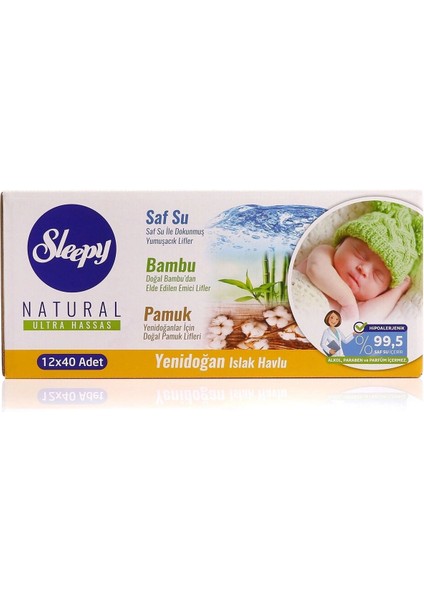 Natural Yenidoğan Islak Mendil 12X40 480 Yaprak