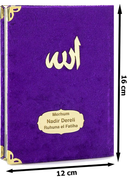 10 Adet Kadife Kaplı Yasin Kitabı - Çanta Boy - Isme Özel Plakalı - Tesbihli - Keseli - Mor Renk - Mevlüt Hediyeliği - 80 Sayfa