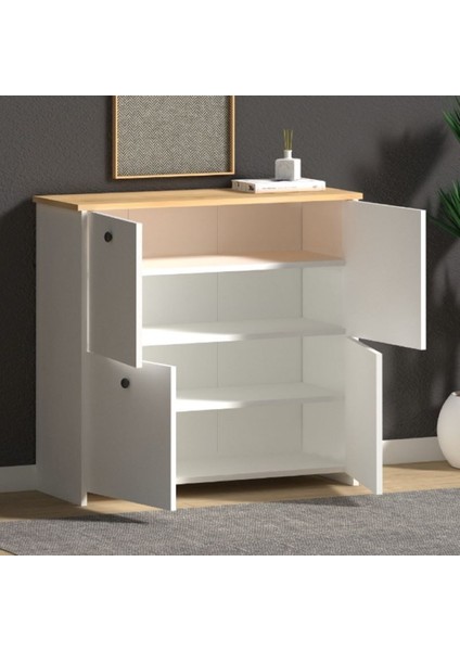 Pelin 4 Raflı 4 Kapaklı Modern Ayakkabılık-Ayakkabı Dolabı-Konsol Beyaz