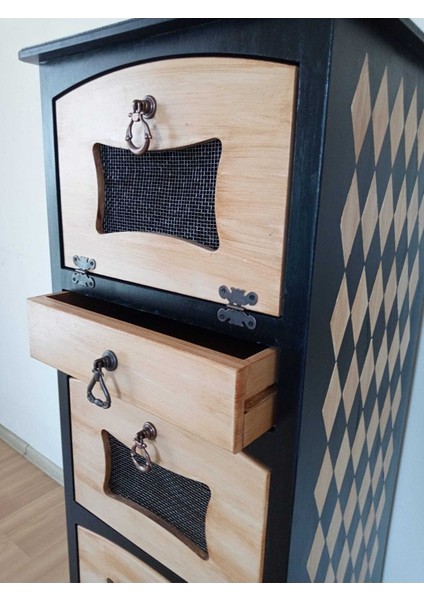 El Boyaması Çekmeceli Kapaklı Dekoratif Ahşap Dolap 105X37X37 cm