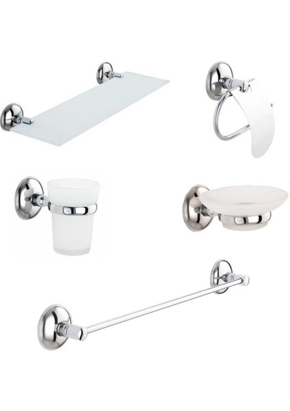 Krom Banyo Aksesuar Takımı , Sabunluk, Havluluk, Kağıtlık, Fırçalık,etajer