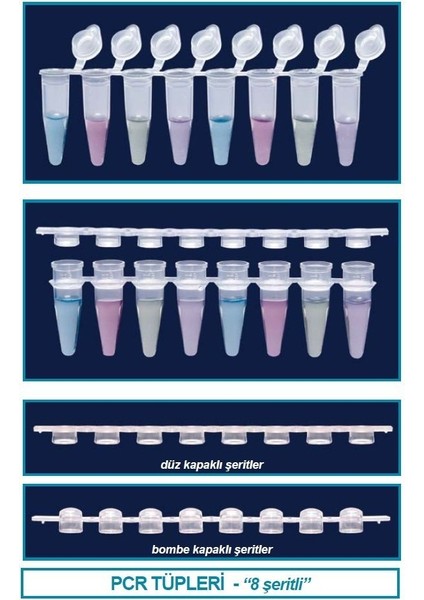 123.01.028 Pcr Şeriti Monteli Düz Kapaklı 8 x 0.2 ml Tüp Şeriti 120 Adet