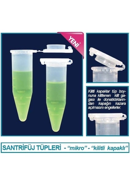 078.05.002 Tüp Santrfüj Mikro Kilitli Kapaklı 1.5 ml 500 Adet