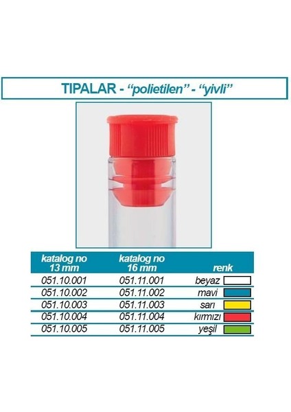 051.10.003 Tüp Tıpası Flanj 12/13 mm Tupler Için Sarı 100 Adet