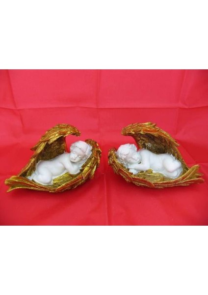 Hediyelik → Karışık → Melek Figürler-Qqc 2li Kanatlı Uyuyan Melek IŞIKLI>>17X9.5X10 Cm.