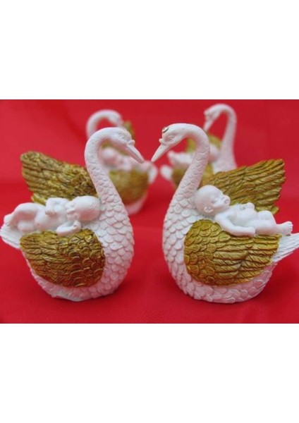 Hediyelik → Karışık → Melek Figürler-Qqc 4lü Bebek ve Kuğu>>6.5x3.5x7 Cm.– Dekoratif Obje