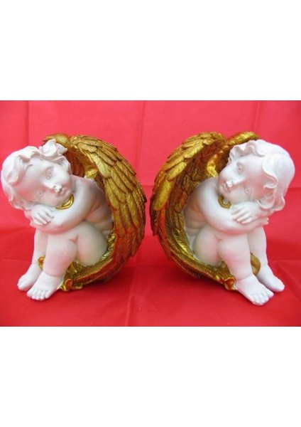 Hediyelik → Karışık → Melek Figürler-Qqc 2li Oturan Melek>>8x6.5x8 Cm.