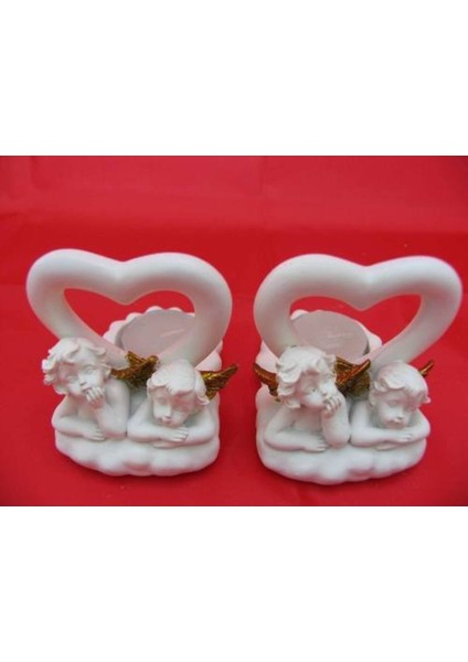 Hediyelik → Karışık → Melek Figürler-Qqc 2li Melek T-Lıght>>7.5x9.5x8 Cm.– Dekoratif Obje