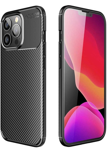 Apple iPhone 13 Pro Max Kılıf Rugged Armor Darbe Emici Uzun Ömürlü Dayanıklı Parmak İzi Yapmaz Karbon Tasarım Negro Silikon Kapak