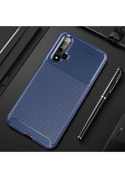 Huawei Nova 5t Kılıf Rugged Armor Darbe Emici Uzun Ömürlü Dayanıklı Parmak İzi Yapmaz Karbon Tasarım Negro Silikon Kapak