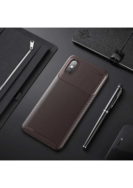 Xiaomi Mi 8 Pro Kılıf Rugged Armor Darbe Emici Uzun Ömürlü Dayanıklı Parmak İzi Yapmaz Karbon Tasarım Negro Silikon Kapak