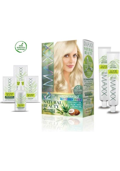 Maxx Deluxe 2 Paket Natural Beauty Amonyaksız Saç Boyası 0.1 Platin Sarısı