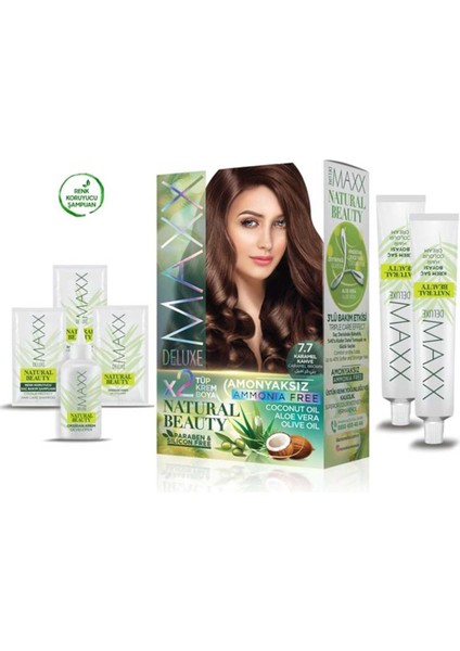 Maxx Deluxe Natural Beauty Amonyaksız Saç Boyası 7.7 Karamel Kahve