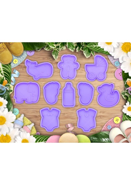 Baby Shower Kurabiye Kalıbı - Şeker Hamuru Kalıbı Full Set 10 Adet 7-10CM