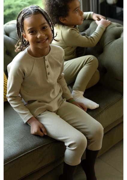 Kaşkorse Fitilli Tayt Çocuk Bej Organik Pamuk