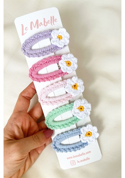 Çok Renkli Soft Örgü Çiçek 5'li Çıtçıt Toka Set