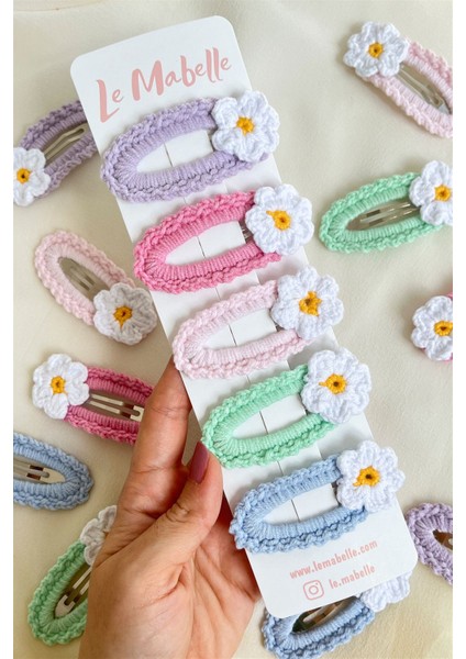 Çok Renkli Soft Örgü Çiçek 5'li Çıtçıt Toka Set modelleri