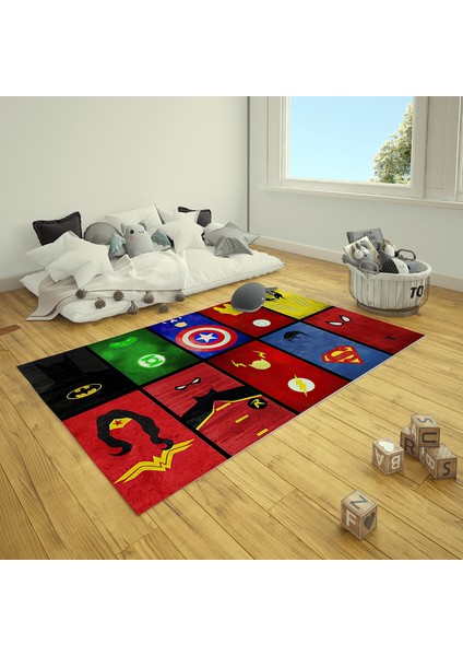 Nesa_Decor Süper Kahramanlar Oyun Halısı & Çocuk Odası Halısı