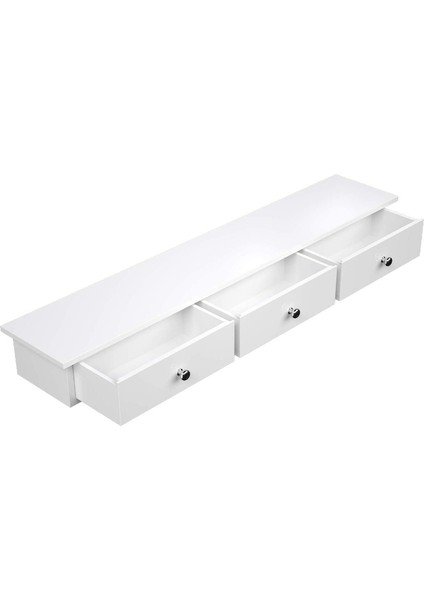 Duvar Rafı, 3 Çekmeceli Yüzer Raf, Koridorda Depolama Rafı, 80 x 15 x 10 Cm, Oturma Odası, Yatak Odası ve Mutfak, Parlak Kaplama, Beyaz