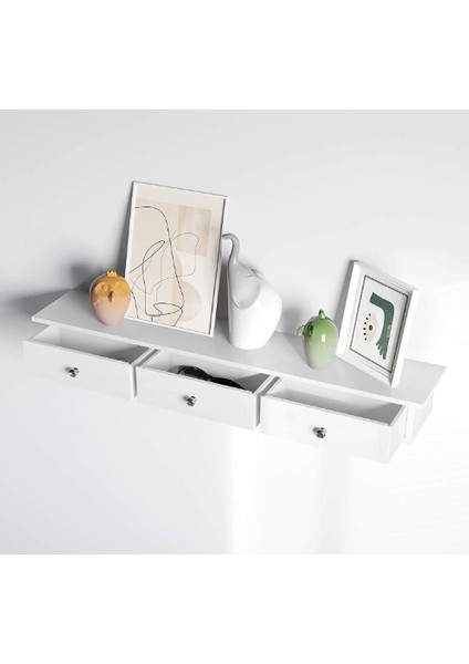 Duvar Rafı, 3 Çekmeceli Yüzer Raf, Koridorda Depolama Rafı, 80 x 15 x 10 Cm, Oturma Odası, Yatak Odası ve Mutfak, Parlak Kaplama, Beyaz fiyatları