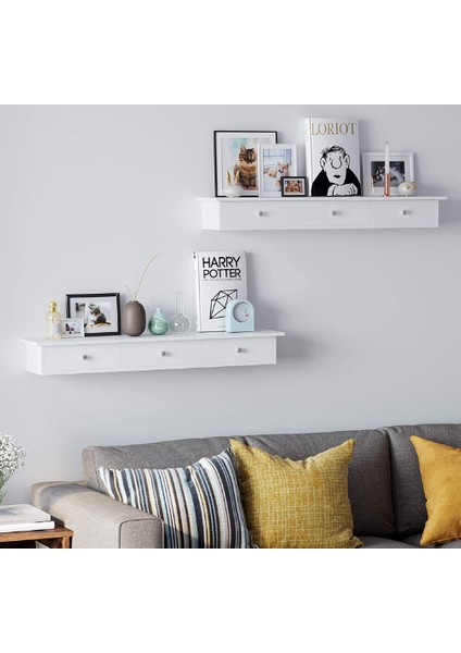 Duvar Rafı, 3 Çekmeceli Yüzer Raf, Koridorda Depolama Rafı, 80 x 15 x 10 Cm, Oturma Odası, Yatak Odası ve Mutfak, Parlak Kaplama, Beyaz modelleri