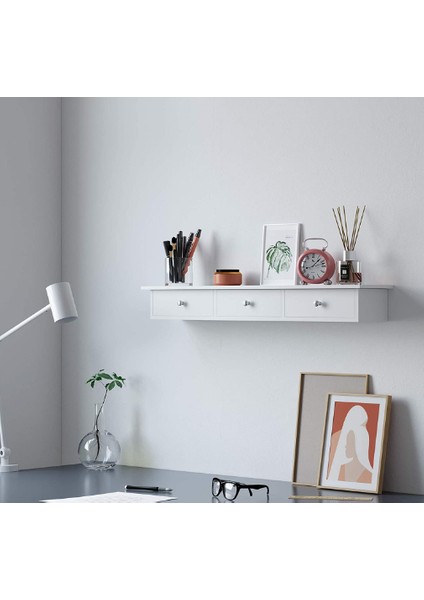 Duvar Rafı, 3 Çekmeceli Yüzer Raf, Koridorda Depolama Rafı, 80 x 15 x 10 Cm, Oturma Odası, Yatak Odası ve Mutfak, Parlak Kaplama, Beyaz fırsatları