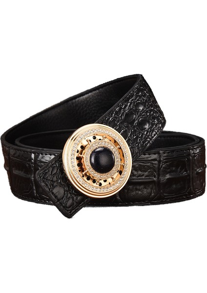 Düz Tokalı ve Timsah Desenli Erkek Deri Kemer (Yurt Dışından)