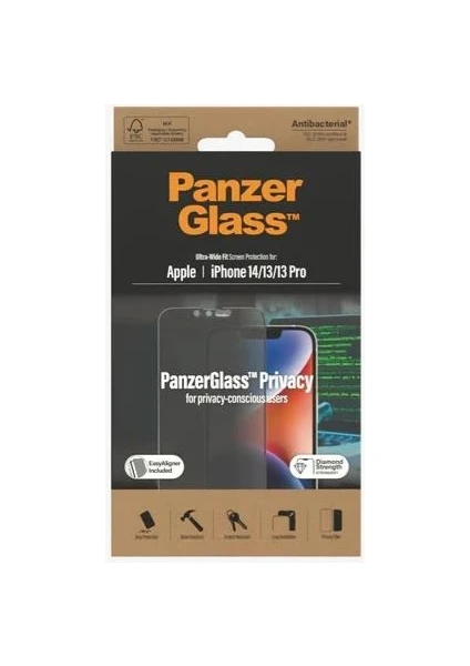 Panzerglass iPhone 14/13/13 Pro Uwf Privacy Antibakteriyel Ekran Koruyucu