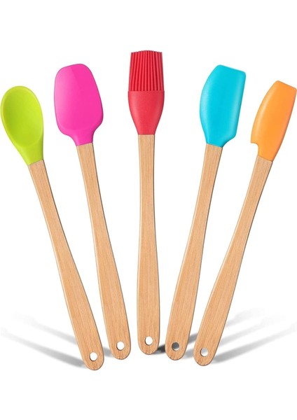 Valletta Indigo 5 Li Renkli Bambu Silikon Spatula Seti Uzun 26CM