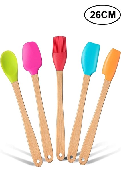 Valletta Indigo 5 Li Renkli Bambu Silikon Spatula Seti Uzun 26CM fiyatları