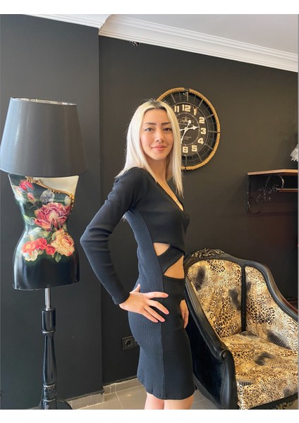 Kadın Göbek Dekolte Siyah Mini Elbise fiyatları