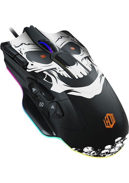 Lenovo Lecoo MG1102 Win Mac Kuru Kafa Desenli Kablolu RGB LED Aydınlatmalı 8200DPI 10 Makro Tuşlu 125 gr Gaming Mouse ve Mousepad Siyah