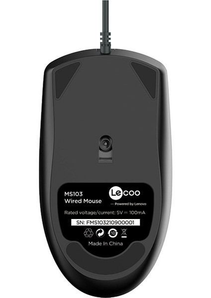 Lenovo Lecoo MS103 Tuşlu USB Kablolu 1000DPI Optik Mouse Siyah