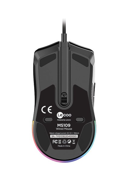 Lenovo Lecoo MS109 Kablolu RGB LED Aydınlatmalı 6400 DPI 8 Makro Tuşlu 132g Gaming Mouse Siyah