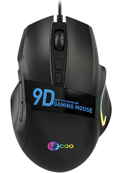 Lenovo Lecoo MS130 Kablolu RGB LED Aydınlatmalı 7200DPI 9 Makro Tuşlu 500Hz Gaming Mouse Siyah