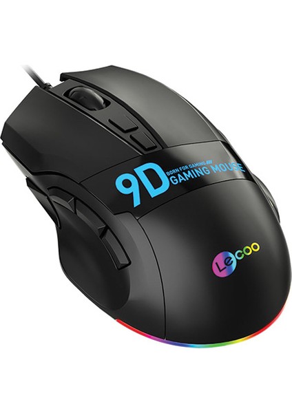 Lenovo Lecoo MS130 Kablolu RGB LED Aydınlatmalı 7200DPI 9 Makro Tuşlu 500Hz Gaming Mouse Siyah