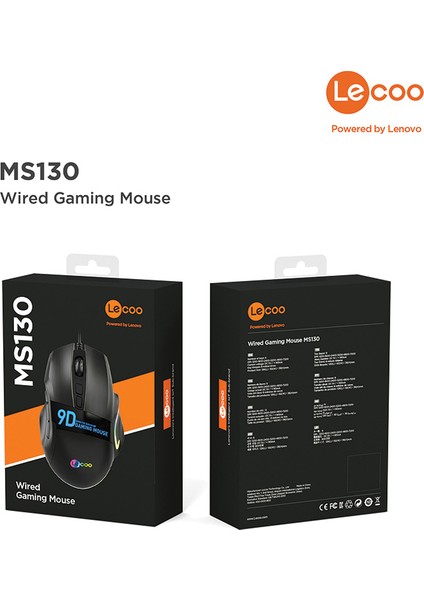 Lenovo Lecoo MS130 Kablolu RGB LED Aydınlatmalı 7200DPI 9 Makro Tuşlu 500Hz Gaming Mouse Siyah