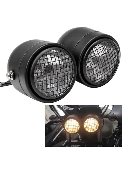 Motosiklet Farları Retro Modifiye Farlar Izgara Çift Lambalı Farlar (Yurt Dışından)