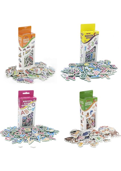 Mıknatıslı Aktivite Kartları Manyetik Sayılar, Taşıtlar, Hayvanlar, Alfabe Set 3+ Yaş 4lü Set