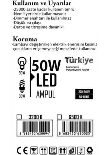 Cfr 50wat Tasarruflu E27 Beyaz Renk Torch Led Ampul