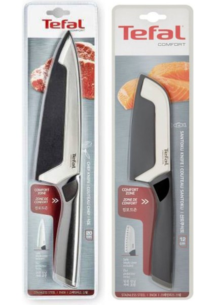 Knife Comfort Zone Şef Bıçağı 20 cm + Tefal K22136 Comfort Kapaklı Santoku Bıçağı 12 cm