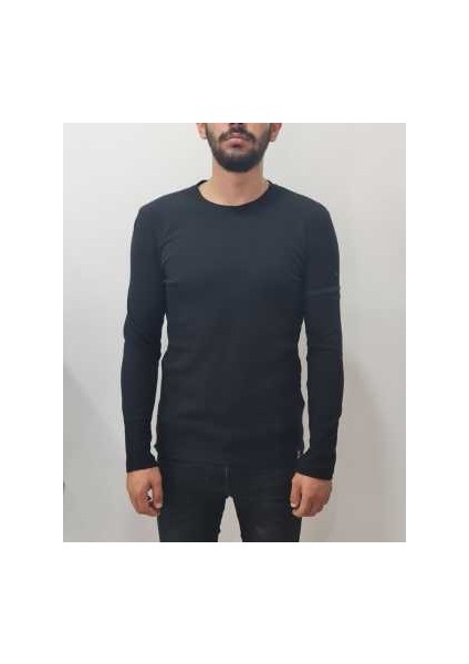 Erkek O Yaka Kol Şertli Basıc Sweat Siyah WK25425