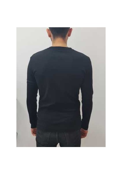 Erkek O Yaka Kol Şertli Basıc Sweat Siyah WK25425